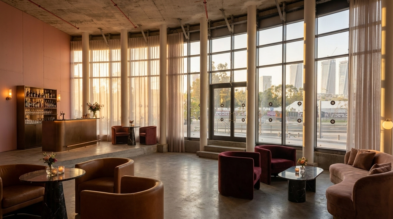 The lounge at golden hour